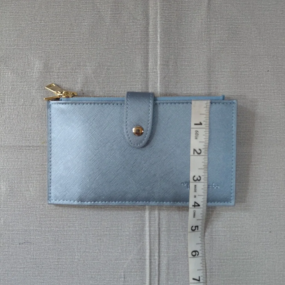 Travelambo RFID Blocking Bifold Multi Card Wallet With Zipper Pocket Gold Blue